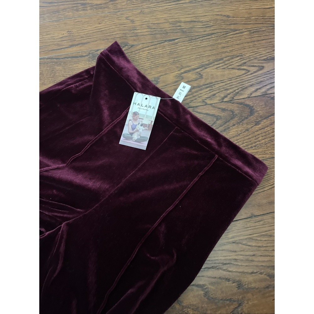NWT Halara Velvet Pants M Burgundy Maroon High Waisted Straight Leg Zip Side - Picture 5 of 6